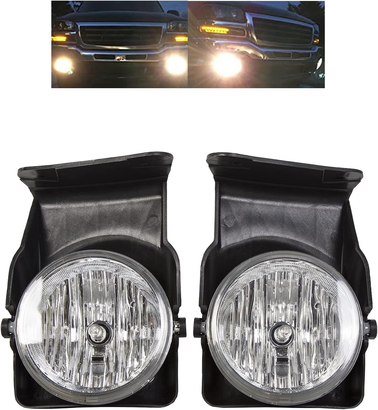 ECOTRIC Bumper Driving Fog Lights Lamps Driver Side and Passenger Side with Switch/Bulbs Compatible with 2003-2007 GMC Sierra Pickup Truck Replacement for GM2592128 GM2593128 GM2592154 GM2593154