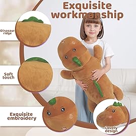 Tianmihou 32 Giant Dinosaurs Plush Toy Pillow, Cute Dinosaur Stuffed Animals Doll, Soft Back Cushion Big Brown Dinosaur Plushies, Gift for Kids Boys, Birthdays, Halloween, Christmas