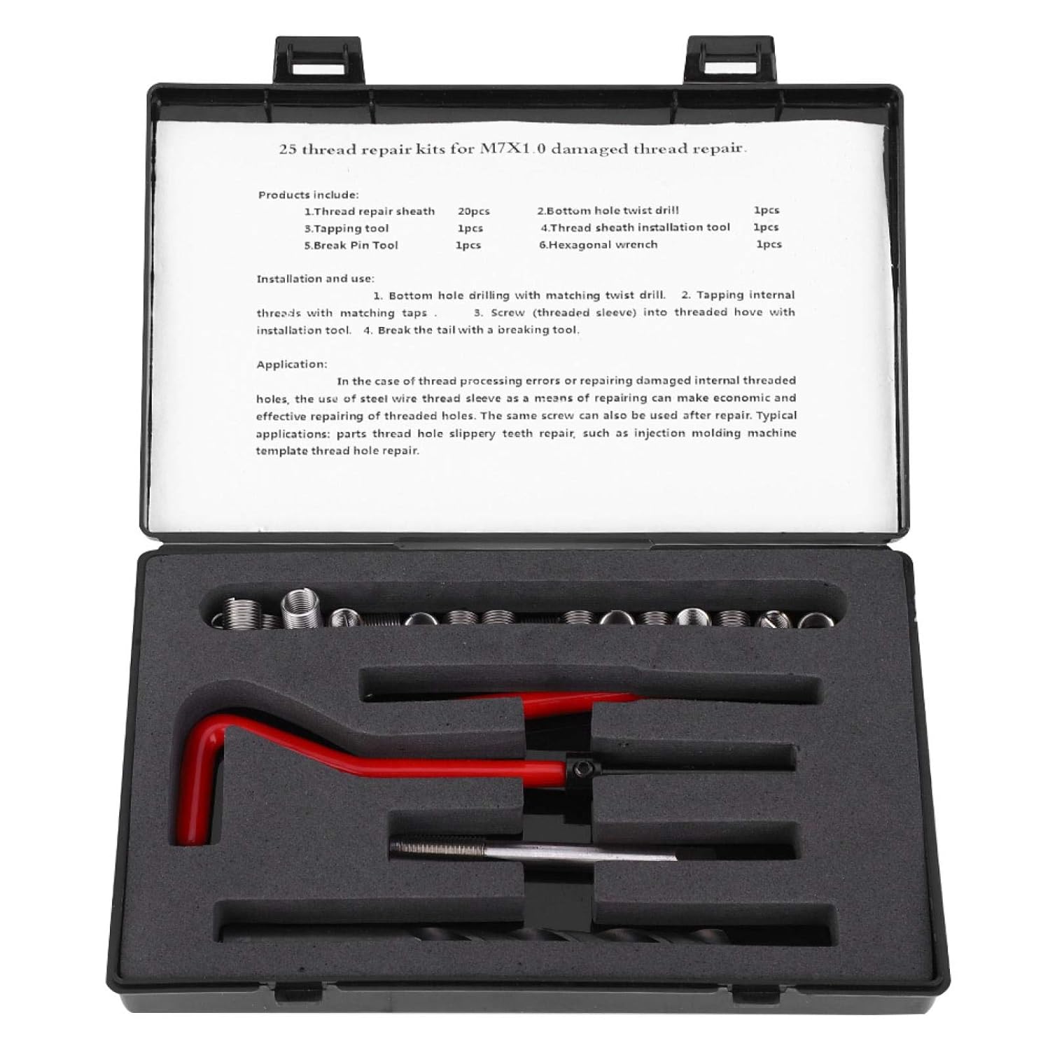 Jeanoko 25PCS M7x1 Thread Repair Kit, Thread Inserts, Stainless Steel Twisted Drill Wrench Threaded Insert Tap Insertion Tool for Auto Parts, Threaded Insert Tap Insertion Tool