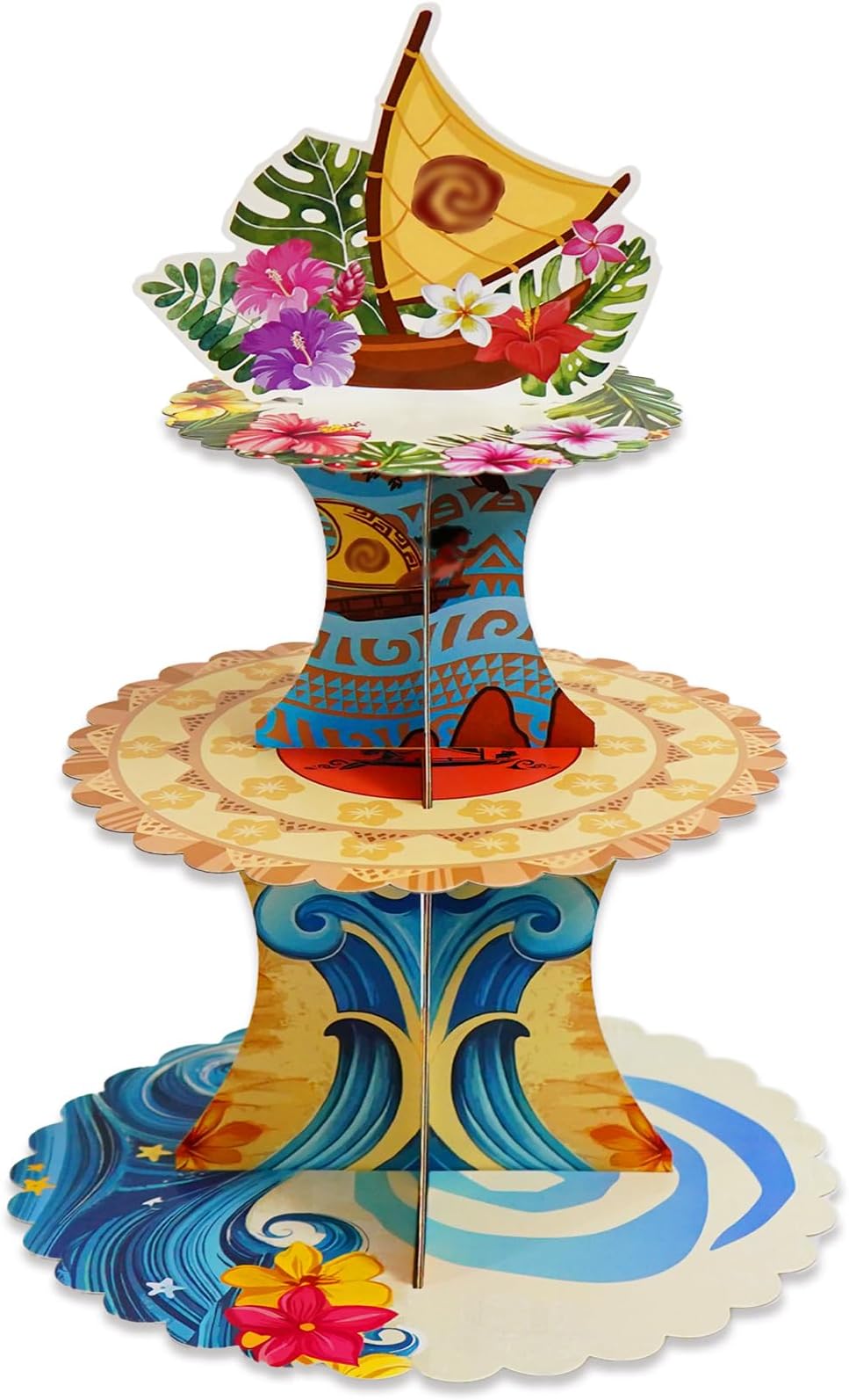 Tropical Hawaiian Birthday Cupcake Stands, Cartoon Movie Theme 3 Tier Paper Cupcake Rack Tropical Flower Party Decorations for Baby Shower Boys Girls Birthday Party Supplies (Fantasy Style)