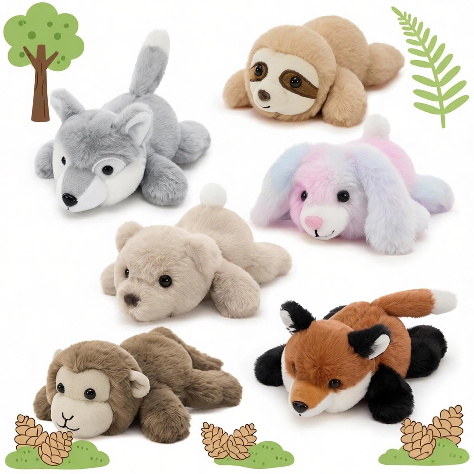 6 Pack Forest Stuffed Animals Bulk, 7 Inch Woodland Plush Set | 6 woodland animals, Soft plush fabric, Forest theme set, Party favor pack, Birthday gift, Classroom rewards, Nursery decor