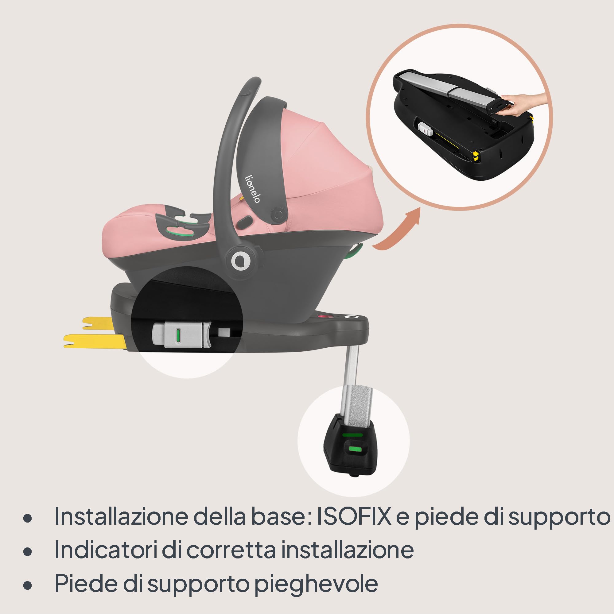 LIONELO ASTRID I-size SET Seggiolino Auto per Bambini con Base 40-87 cm Ovetto per Neonati Montaggio ISOFIX, Cinture di Sicurezza a 3 Punti Protezione Laterale, Inserto Dri-Seat, i-Size R129