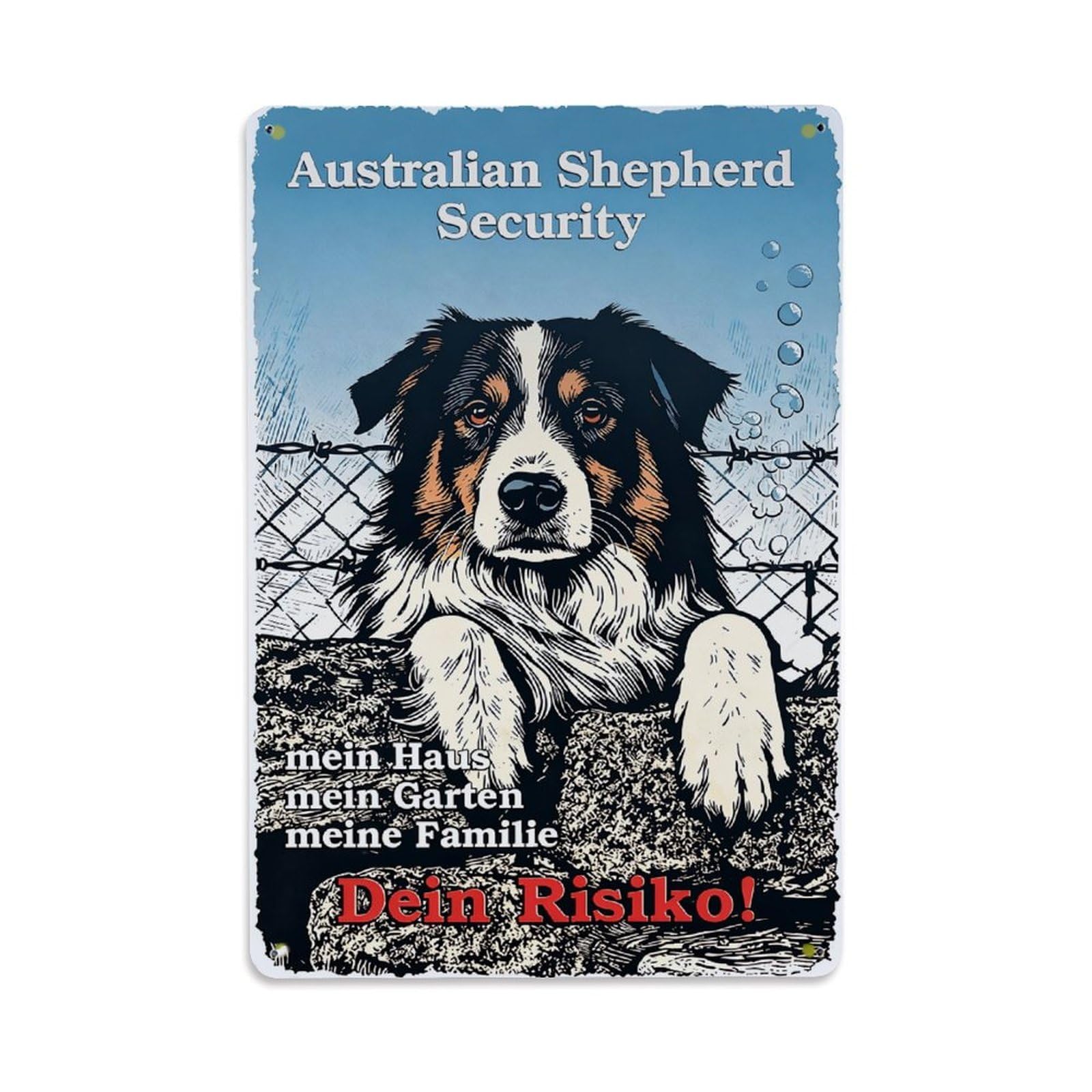 Australian Shepherd Security Dog Guard Tin Sign Metal Poster Vintage Metal Signs for Home Man Cave Bar Cafe Kitchen laundry room Wall Decorations Gift 8x12Inch