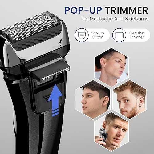 Miniatura 3 de PRITECH Afeitadora de aluminio para hombres, maquinilla de afeitar eléctrica con tecnología de lámina apretada, diseño agradable a la piel, fácil