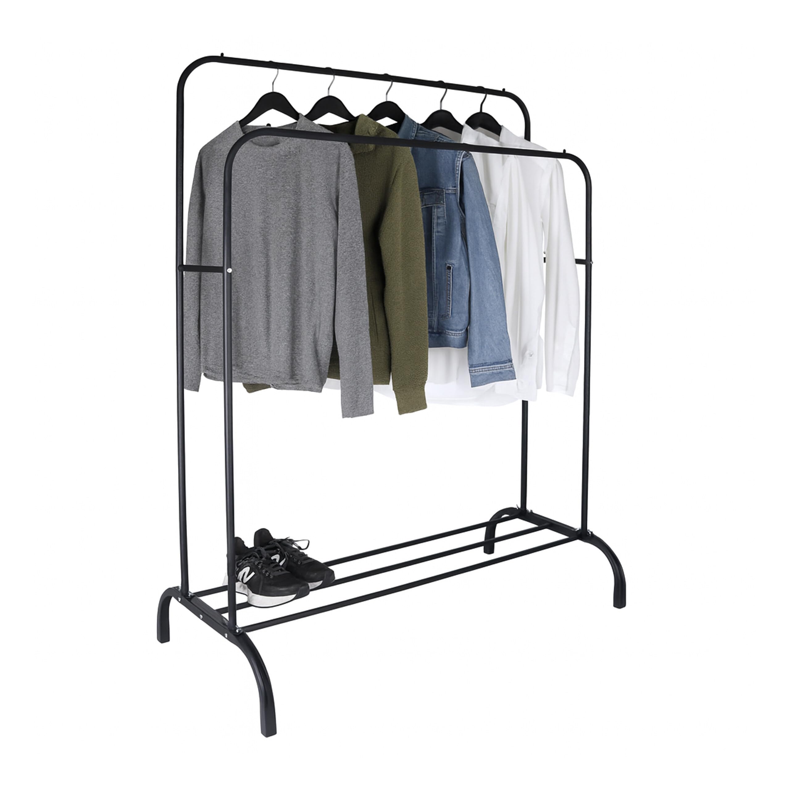 Porte-manteau double penderie métal noir avec étagère à chaussures Relaxdays