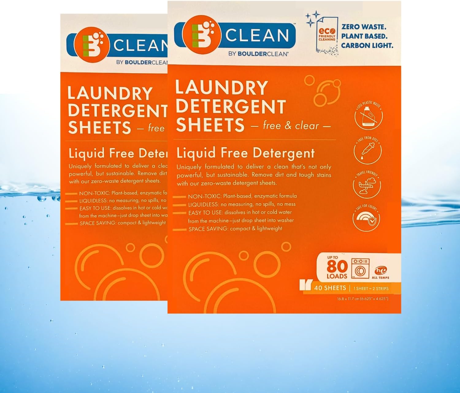 Laundry Detergent Sheets 2x40 count - Plant Based - Eco Liquidless Soap - Reduced Plastic - Tough Stains & Odors - Gentle to Skin, Hot & Cold Cycles, Free & Clear - Travel Friendly (160 loads)