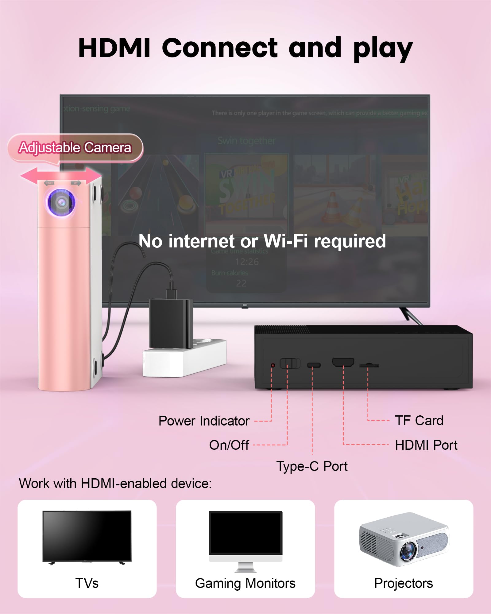 Console Giochi TV per Bambini: con Sensore di Movimento AR - Sistema Plug and Play per Sport in Casa - Videogiochi Interattivi Educativi - Idea Regalo per Bambino e Bambina 6+ Anni (Rosa + Bianco)