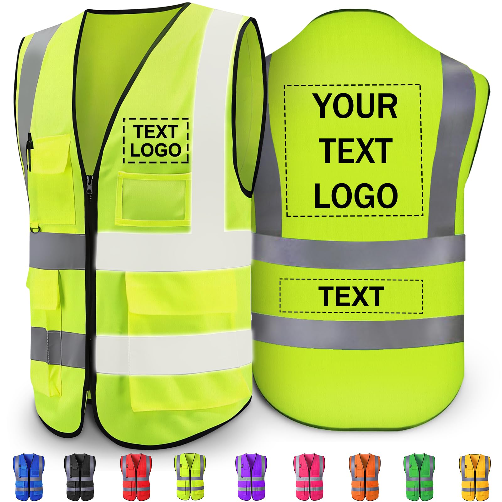 Custom Reflective Safety Vest with Pocket High Visibility Class 2 for Men Customized Logo Text for Construction Workwear