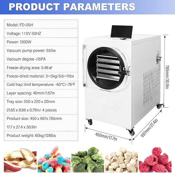 Vacuum Freeze Dryer Machine, 10-15 LBS/Batch Food Freeze Drying Machine