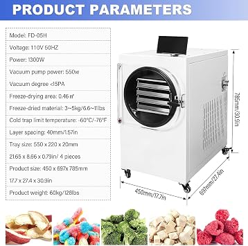 Vacuum Freeze Dryer Machine, 10-15 LBS/Batch Food Freeze Drying Machine
