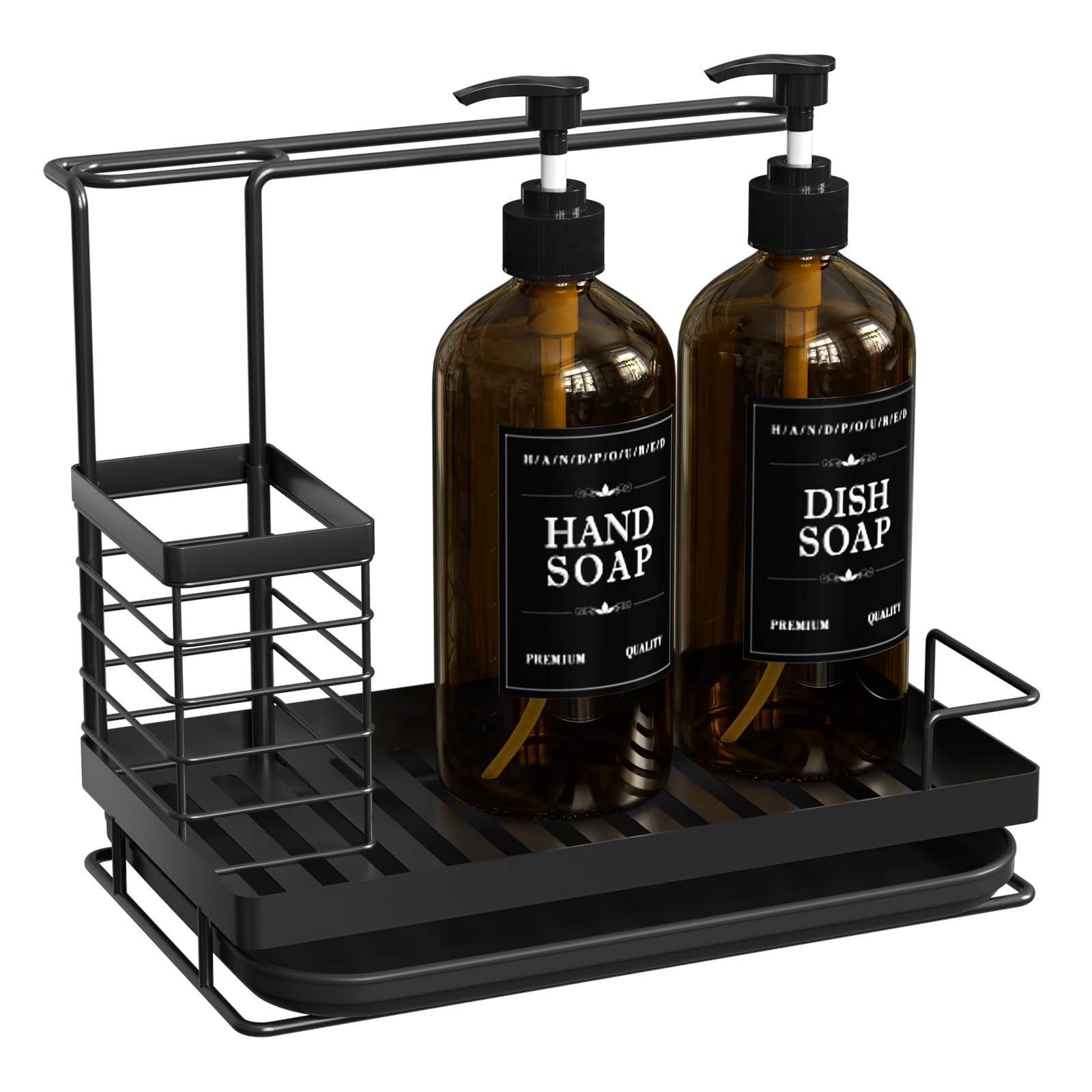 Sponge Holder for Kitchen Sink Caddy with High Brush Holder Stainless Steel Kitchen Sink Organizer Set with 2
