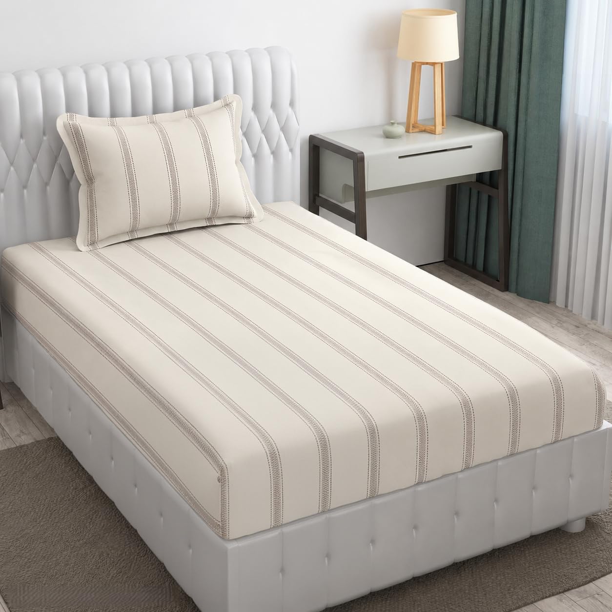 Blue Strip Polycotton Fitted Bedsheet, Single 42x75 (Calm)
