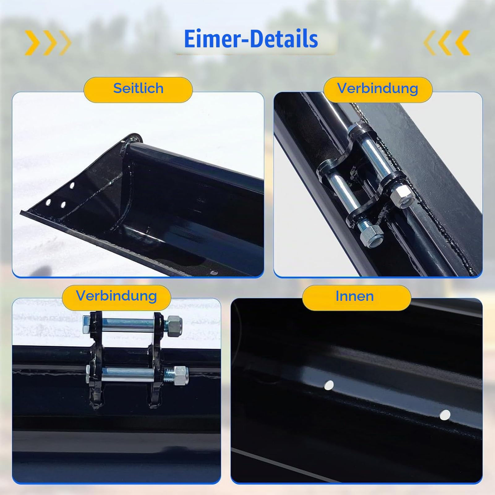 Grabenräumlöffel 80 cm für Minibagger 0,8–1,8 t, zahnlos | Bolzenlänge 120 mm, Lochabstand 90 mm, Aufnahmebreite 90 mm, Bohrung Ø25 mm, Manganstahl, Versand aus DE-Lager