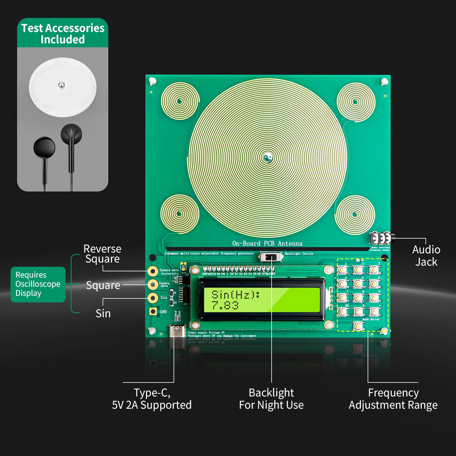 Générateur de Fréquence Schumann 7,83Hz 0,01Hz-200kHz USB-C Réglable pour Chambre Bureau