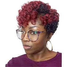 QUEENTAS 3 Packs 10 Inch 8mm Short Prelooped Crochet Hair for Black Women Black/Burgundy Synthetic Hair Extension for Daily Party African Braiding with Jamaican Bounce, Spiral Afro Twist Jerry Curl