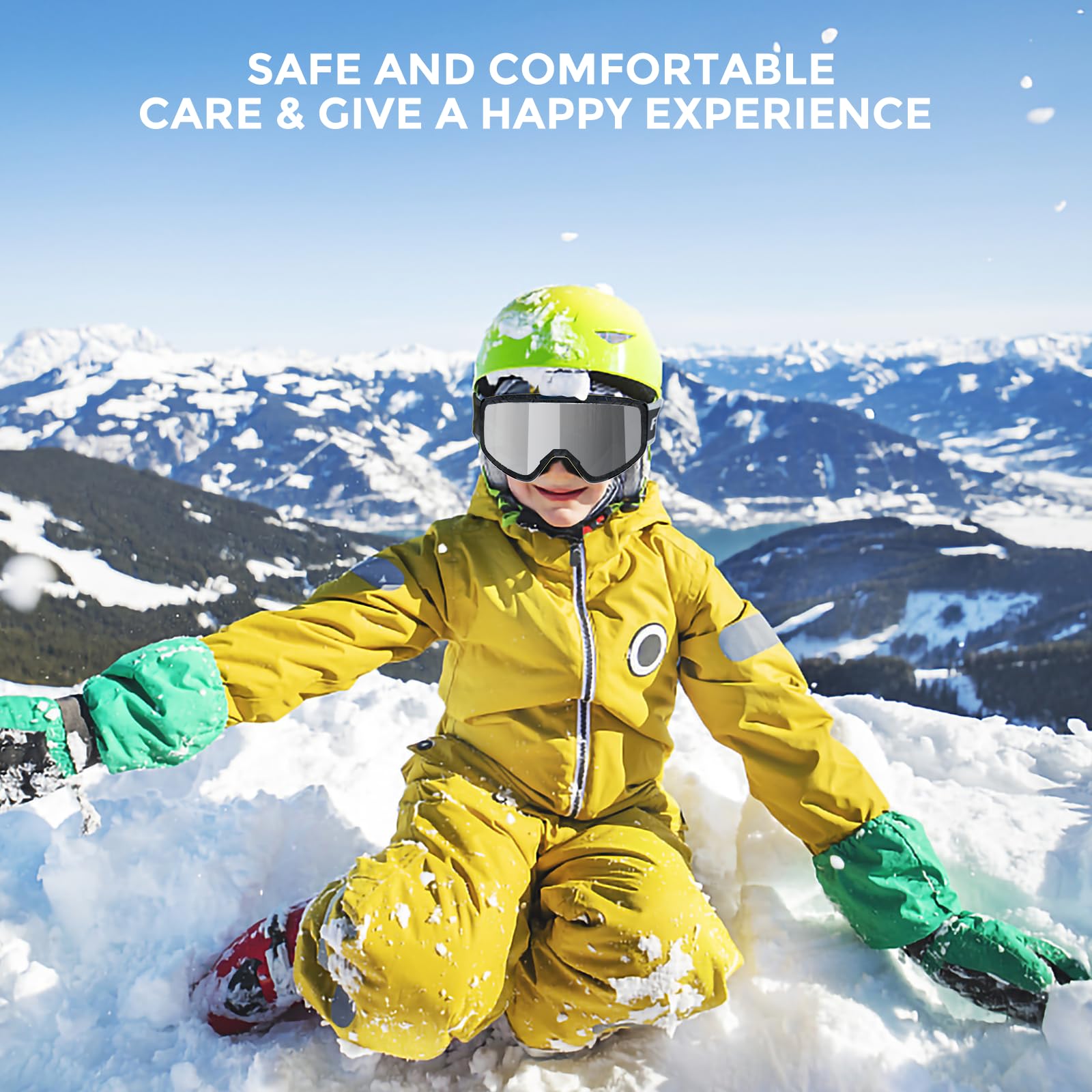 Findway Maschera da Sci, Occhiali da Sci per Bambini maschi, bambini femmine, bambini OTG Maschere Sci, 100% Anti-UV Maschera Sci, Anti Nebbia, Adatto a Snowboard