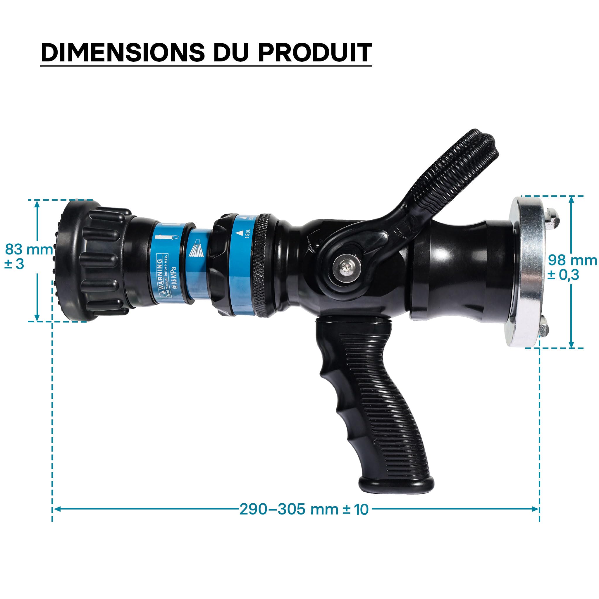 Wiltec Lance d’incendie polyvalent – Storz C – 150/200 / 350/500 l/min – Réglage en continu – Intervention secours Sapeur pompier Chantier