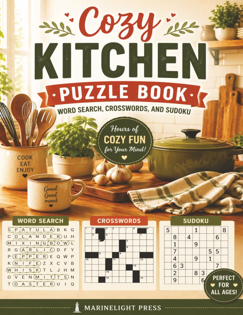 Cozy Kitchen Puzzle Book: Word Search, Crosswords, and Sudoku