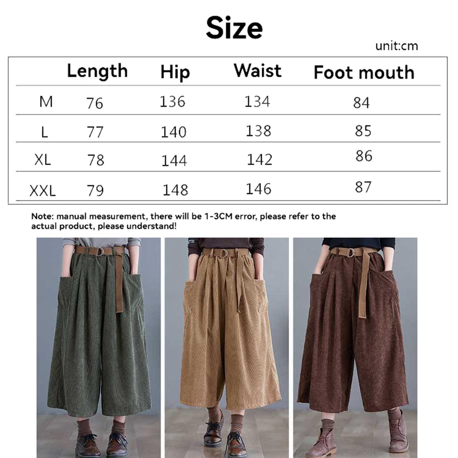 Pantaloni a Gamba Larga con Elastico Alto in Vita da Donna, Pantaloni Larghi in Velluto a Coste Autunno Inverno con Cintura