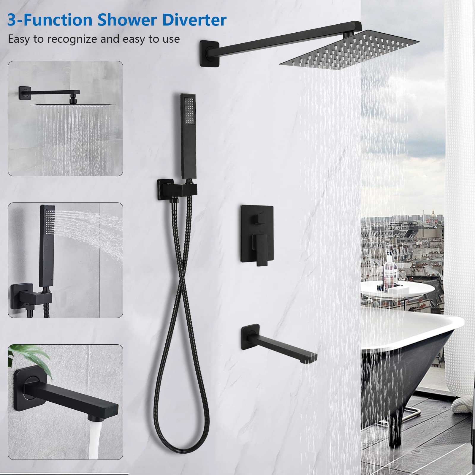 Shower Mixer Tap Set, Bath Tap with Shower Rainfall Bath Shower Filler ...
