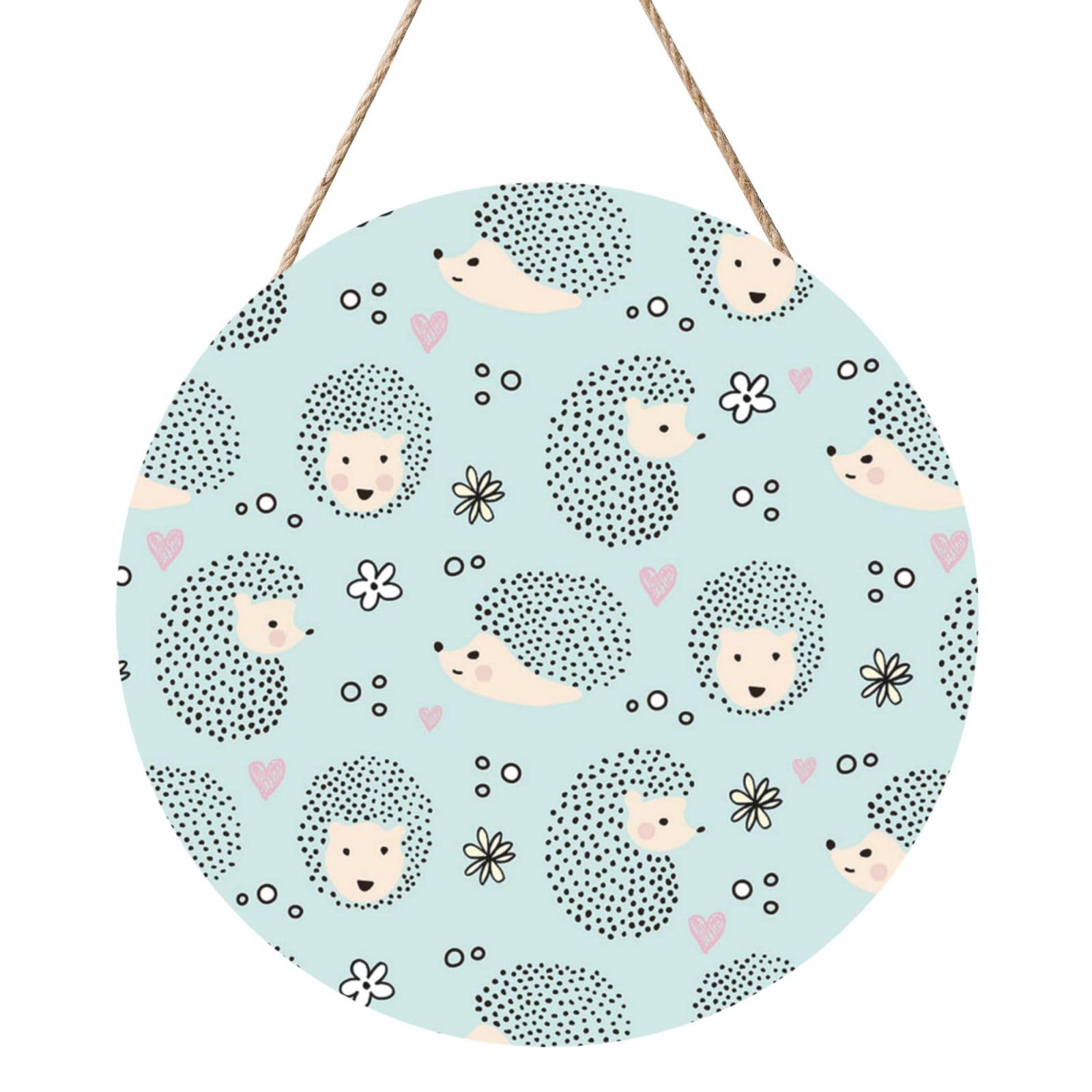 InOmak Many Hedgehogs, Round Wood Panel Painting 12 in, Wall Hanging Painting For Home
