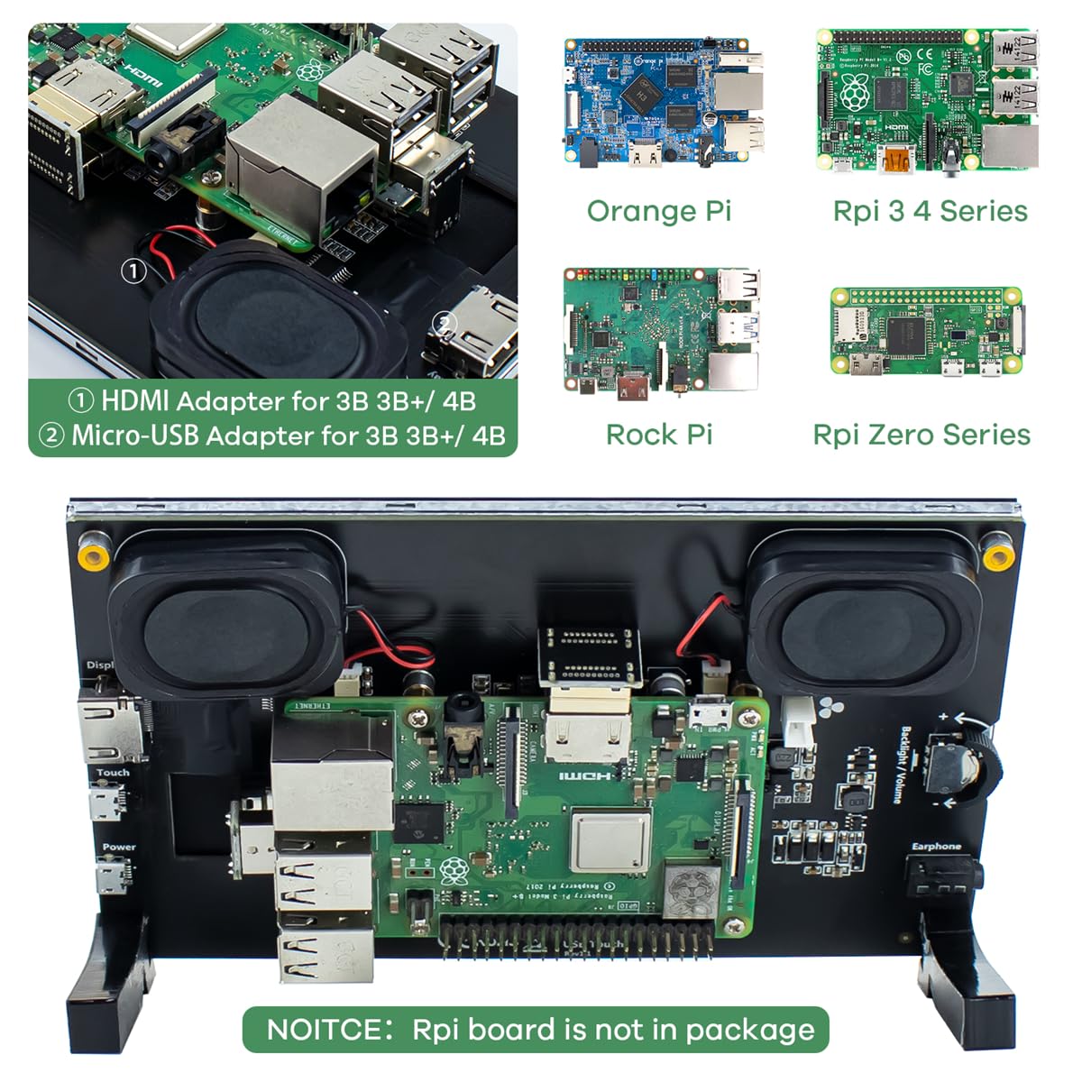 LAFVIN Schermo touch capacitivo IPS 7" HDMI LCD 1024 x 600 compatibile con Raspberry Pi 4 3 2 1 B B+ A+, PC, supporta Windows 10/8.1/8/7