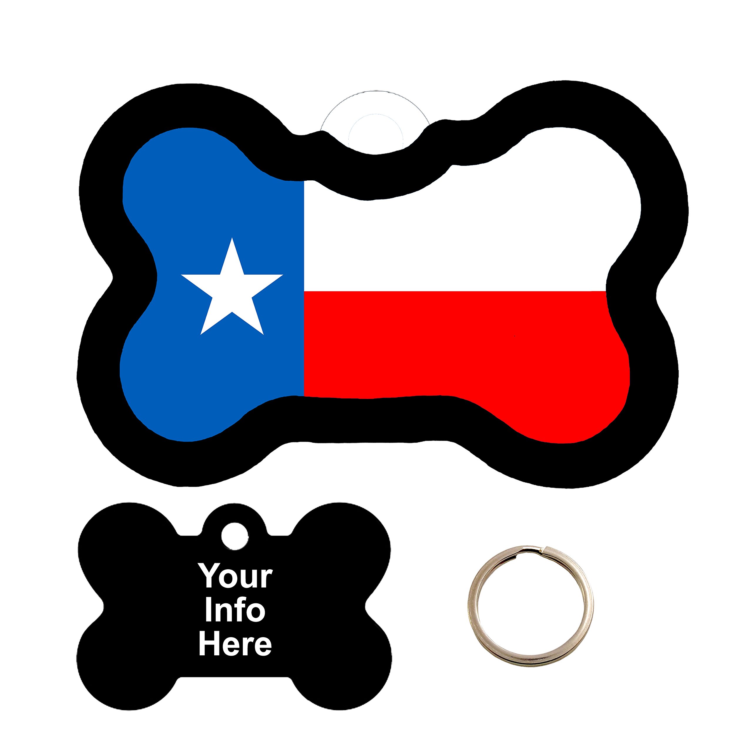 Texas Flag Pet ID Tags, Custom Printed and Laser Engraved Bone
