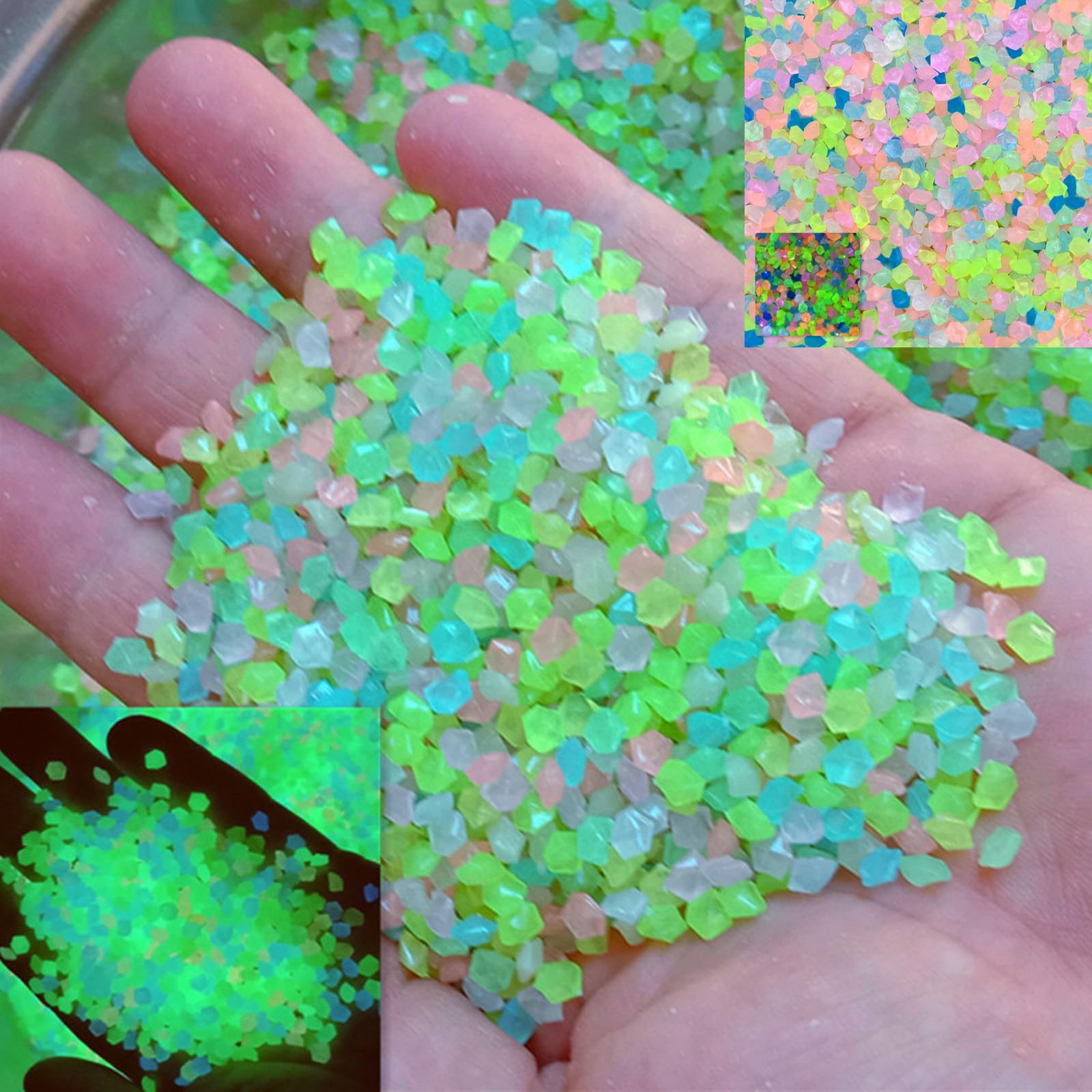 7000 pezzi Pietre Luminose da Giardino,piccola ghiaia luminosa,Multicolori Che Si Illuminano al Buio Rocce,Decorative Sassi Luminosi,per Acquario Prati Terrazza, Pietra Luminosa, Colorati