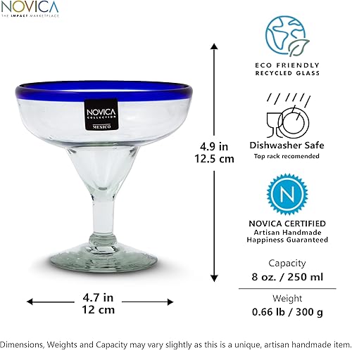 Vista 4 de NOVICA Cristalería Happy Hour, 8 onzas, azul
