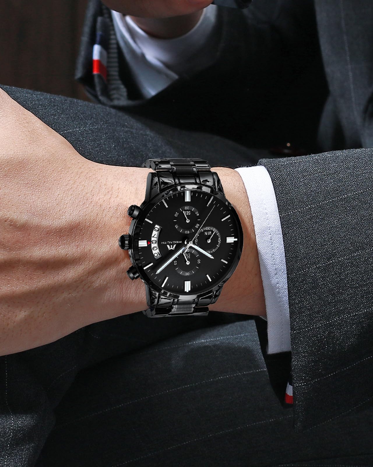 MEGALITH Herrenuhr Edelstahl Chronographen Armbanduhr: Großes Ziffernblatt Uhren Herren Wasserdicht Leuchtende Datum für Arbeit und Freizeit - Stylisch Geschenk für Männer