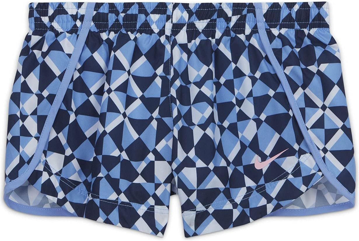 Nike Girl`s Dri-Fit Printed Training Running Shorts (Blue(CU8320-478)/White, Large)