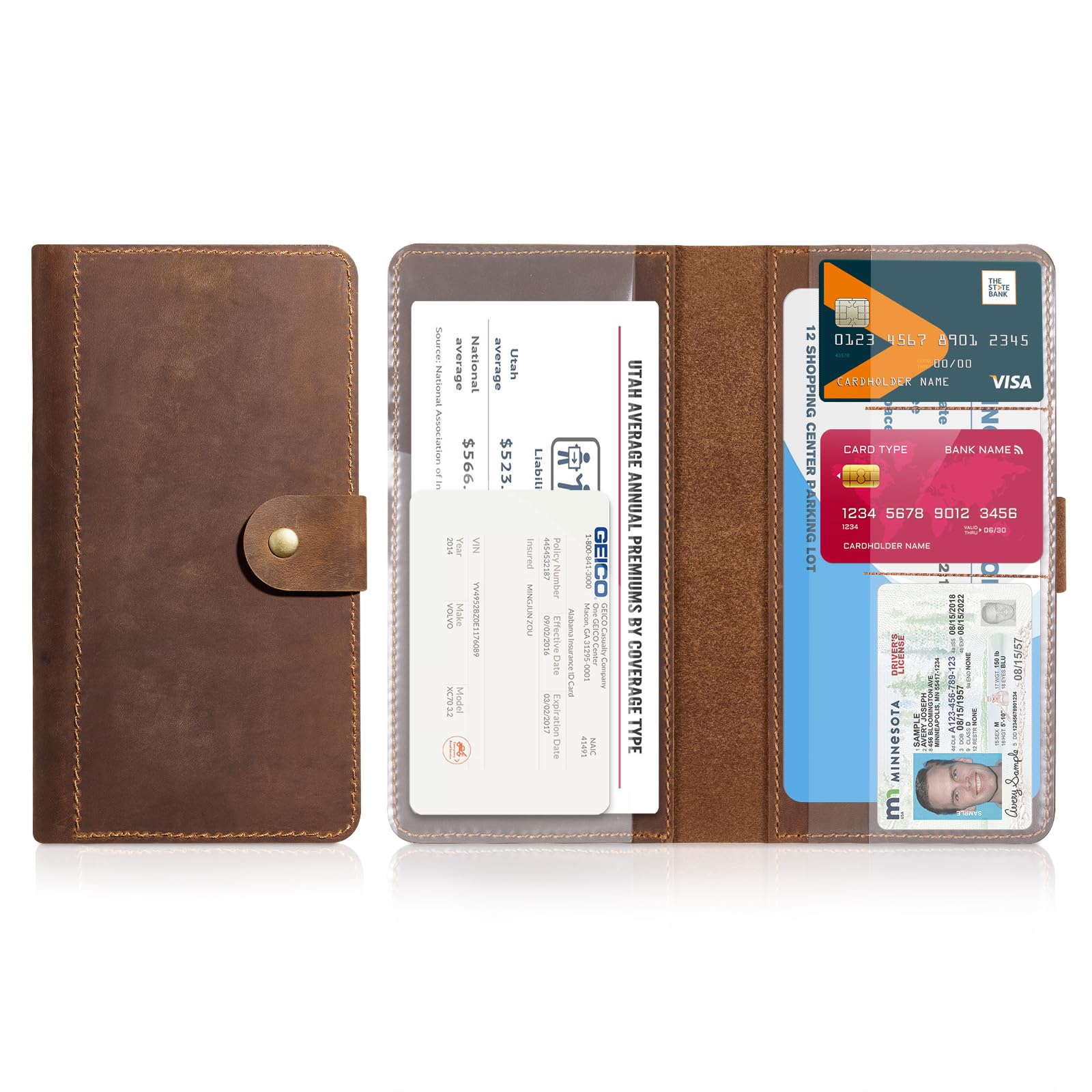 CoBak Genuine Leather Car Registration and Insurance Holder | Luxury Vehicle Glove Box Organizer, Premium Auto Document Case with Magnetic Closure for License, Cards &amp; Papers