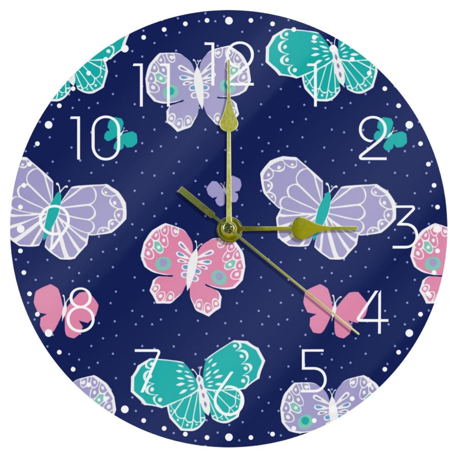 Horloge murale moderne acrylique violet rose vert papillon pour salon et maison