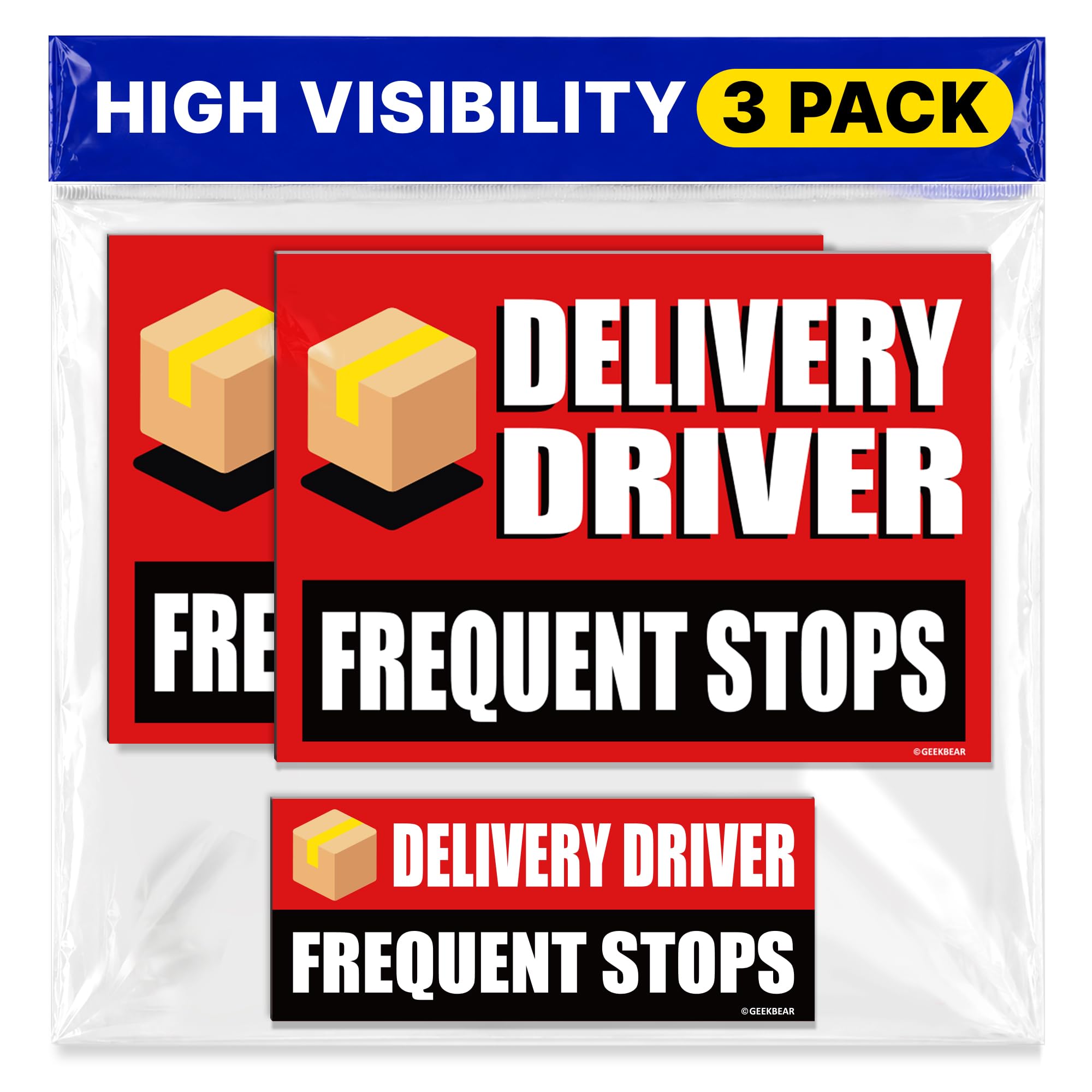 GEEKBEAR Delivery Driver Car Magnet - Eye-Catching, Reflective, Weather-Resistant - Set of 3 (Red)