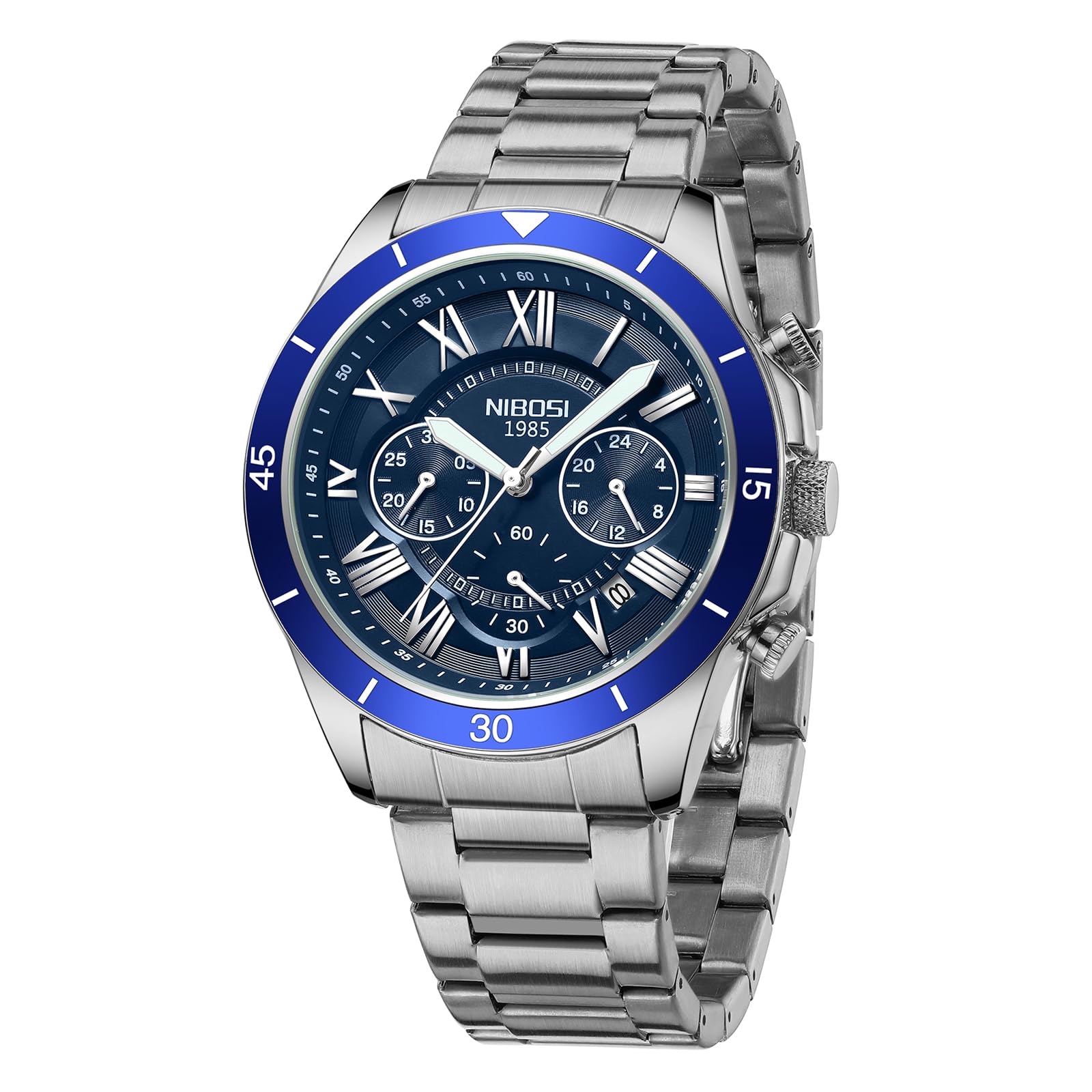 NIBOSI Watches For Men Business Fashion Stylish Mens Watch Waterproof Chronograph Date Quartz Men Wrist Watch Stainless Steel Strap, Dial_Blue (B0D7CFDDFX) Amazon Price History, Amazon Price Tracker