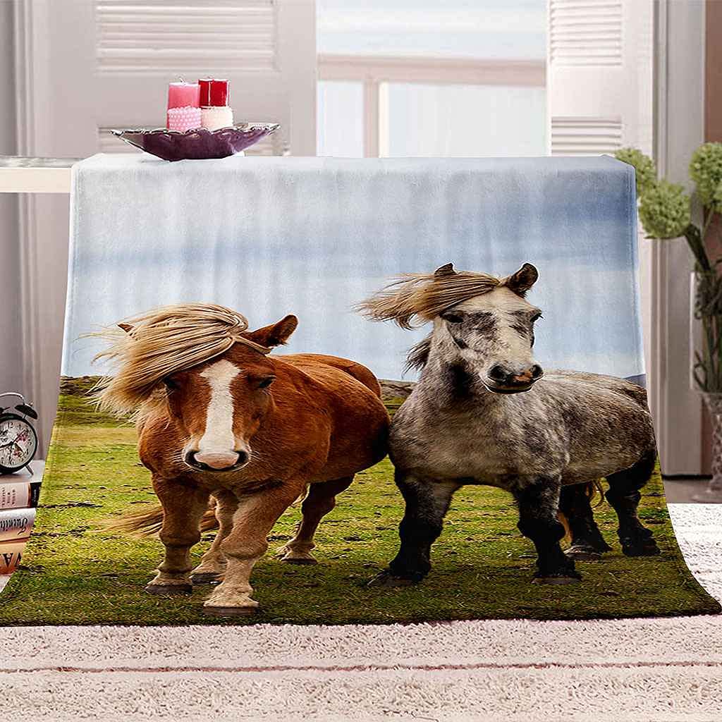 Couverture flanelle cheval 3D plaid enfant doux lit adulte 130x150