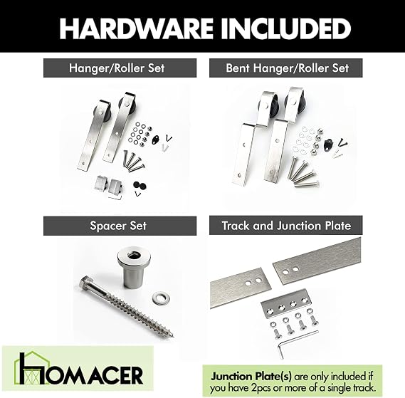 Homacer Brushed Nickel Single Track Bypass Sliding Barn Door Hardware Kit, for Two/Double Doors, 6ft Long Flat Track, Classic Design Roller,