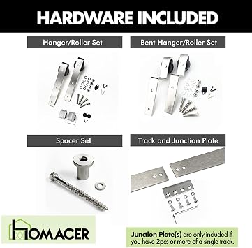 Homacer Brushed Nickel Single Track Bypass Sliding Barn Door Hardware Kit, for Two/Double Doors, 6ft Long Flat Track, Classic Design Roller,