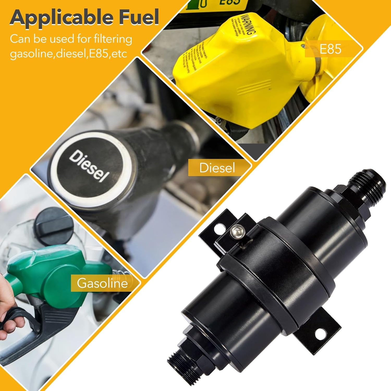 10 Micron Inline Fuel Filter with 6AN 8AN 10AN Adapter&50MM Universal Bracket Clamp,Oil Fuel Filter Kit for Filtering Gasoline,Diesel,E85-Black