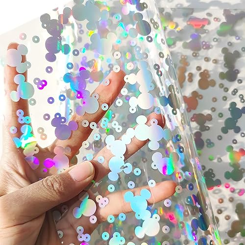 Miniatura 45 de HYANG - Hojas de piel sintética de vinilo holográfico transparente de PVC con diseño de pentágono grande, 1 rollo de 12 x 53 pulgadas