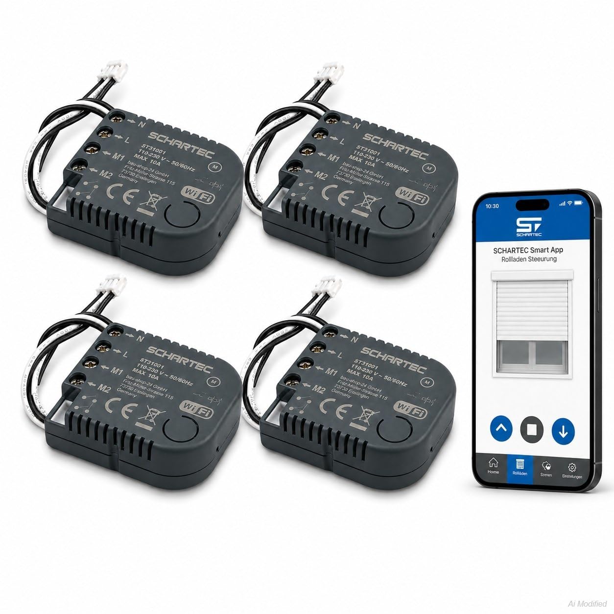 SCHARTEC Interruptor de persiana con wifi inteligente, control de persiana con wifi, control de persianas Tuya Alexa Google Comptaible, APP, actuador (juego de 4)