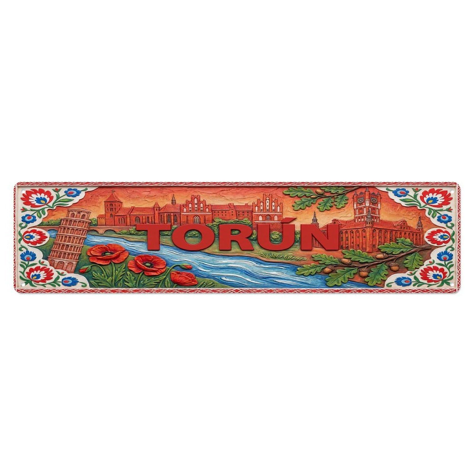 Cwbufd Vintage Style Vintage Torun Poland Flag Pattern Vintage Metal Tin Sign Plaque Wall Decor For Cafe, Club Bar, Office, Garden Metal Poster 4X16inch