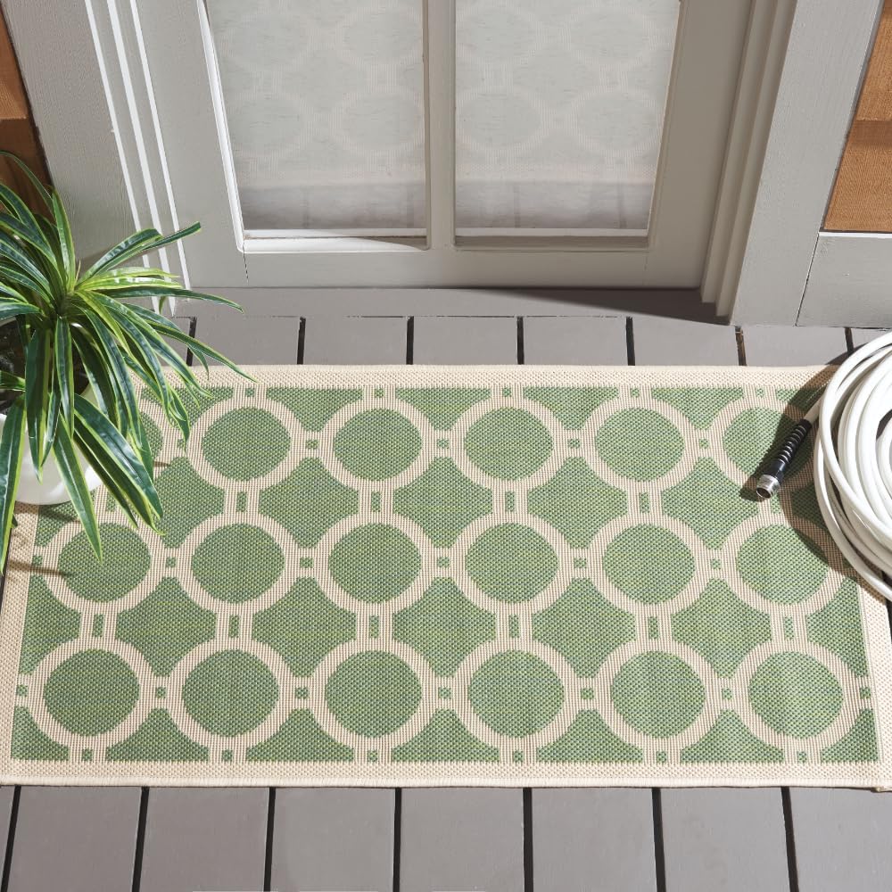 SAFAVIEH Courtyard Collection 2' x 3'7" Green/Beige CY6924 Indoor/ Outdoor Waterproof Easy Cleaning Patio Backyard Mudroom Accent Rug