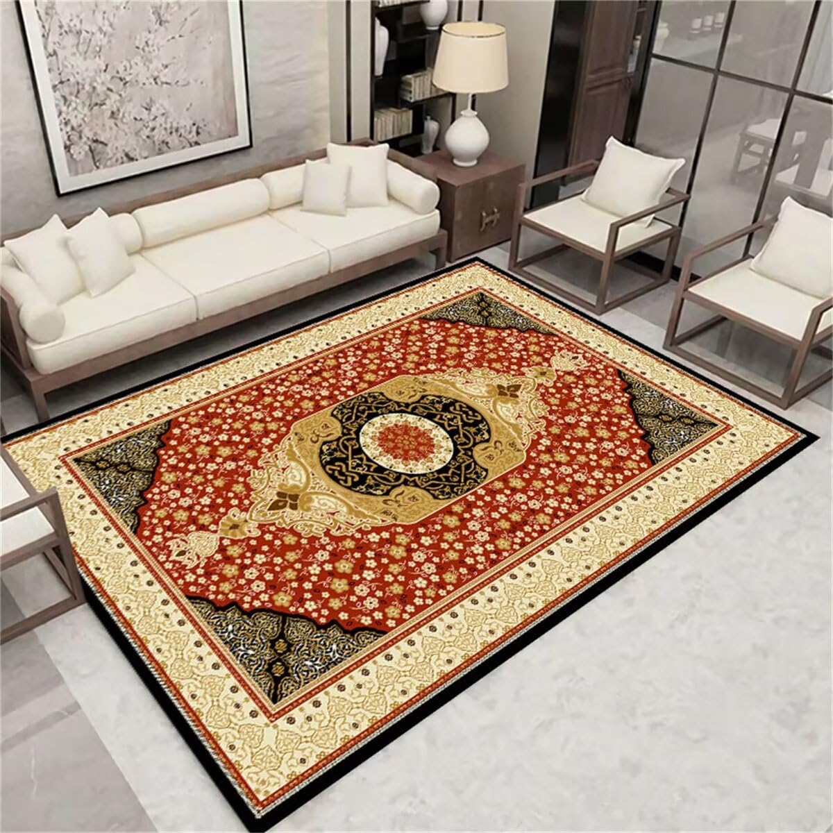 Tapis traditionnel de style rétro rouge 180X250CM pour salon et jardin