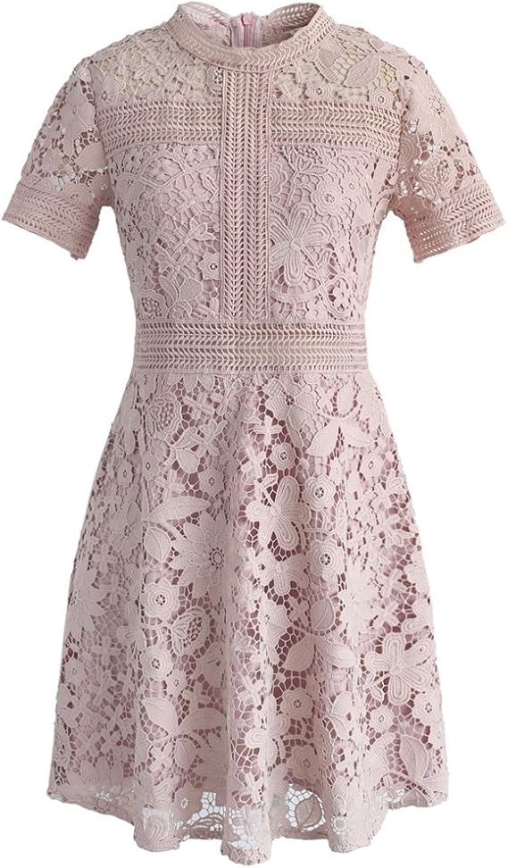 Amazon Co Jp Chicwish シックウィッシュ レディース アイレット入り フラワーカット ワーク クロシェワンピース ピンク 服 ファッション小物