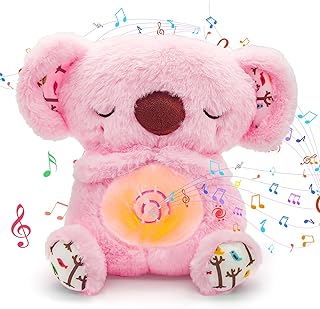 Nutria Bebe Dormir, Peluche Koala Que Respira para Dormir,Koala Peluche, PQKL-party Koala Que Respira Peluche de Koala con Música y Luces Regalos de Cumpleaños para Niñas y Niños(Rosa)