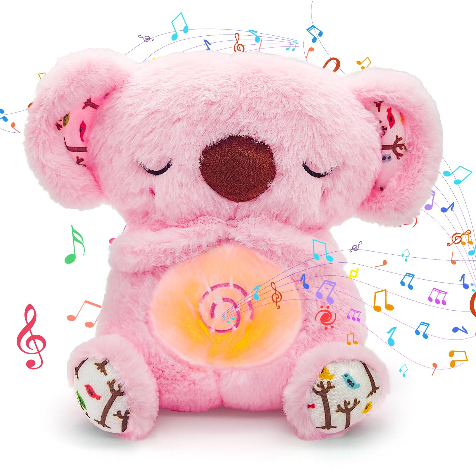 Koala Que Respira para Dormir Peluche con Música y Luces Nutria Bebé Regalos de Cumpleaños para Niñas y Niños(Rosa)