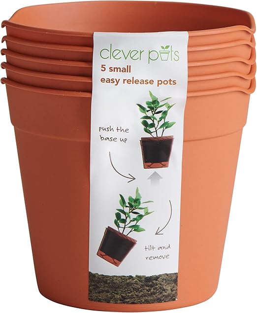 Clever Pots Easy Release Plastic Plant Pots, Pack of 5, Small Plant