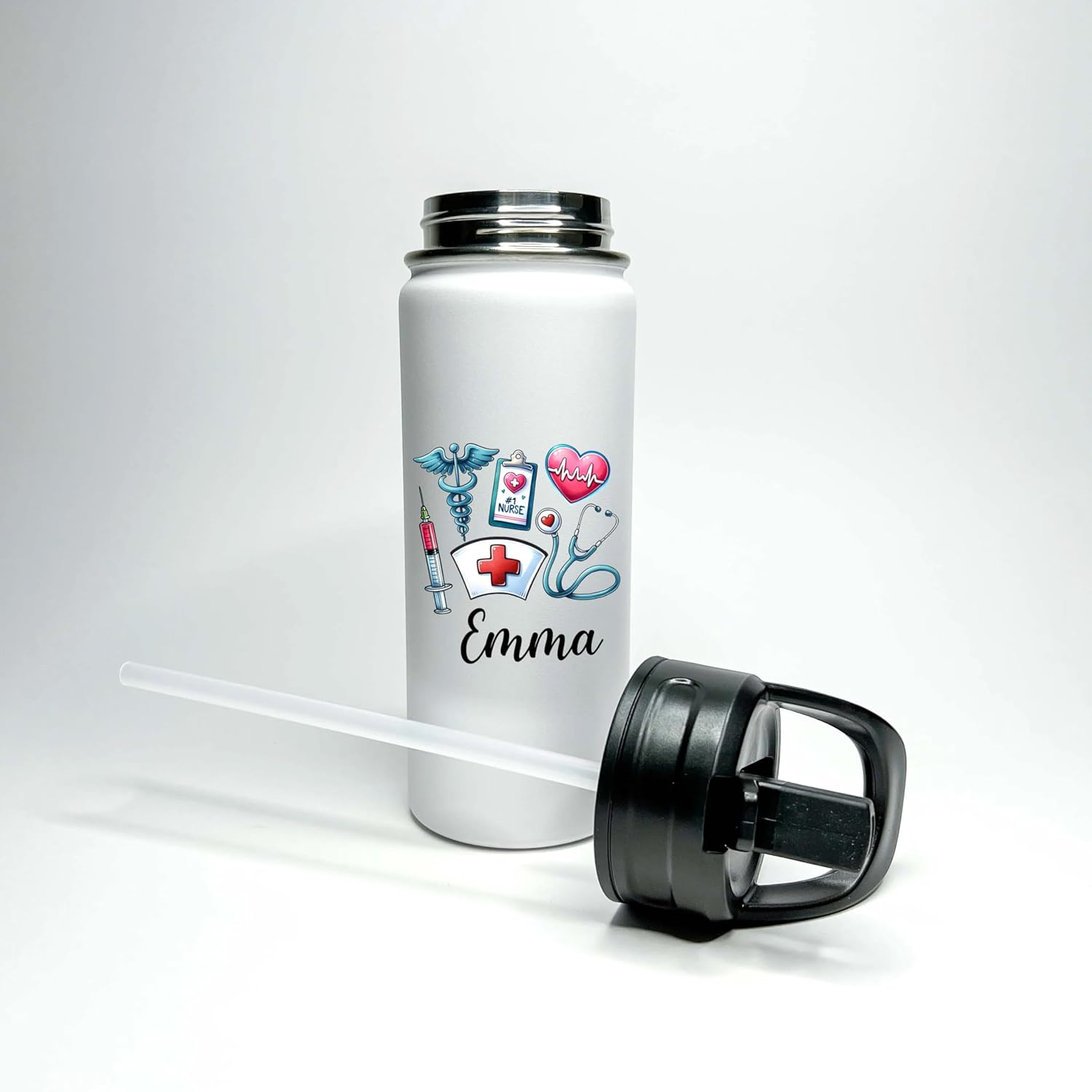 MIRROR MANIA Nurse Personalized Stainless Steel Water Bottle, Vacuum-insulated, 18 or 32 ounce Size, Keeps Liquids Pipping Hot or Icy Cold! (Straw or Mouthtop). Gift for Nurse. Made in America. - Image 7
