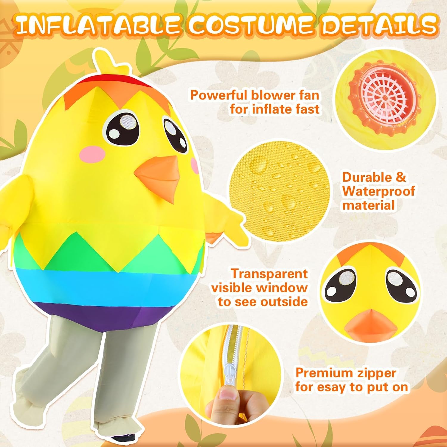 Easter Inflatable Chicken Costume Adult Blow-up Egg Chick Men Women Fancy Dress Outfit for Party Holiday Full Body